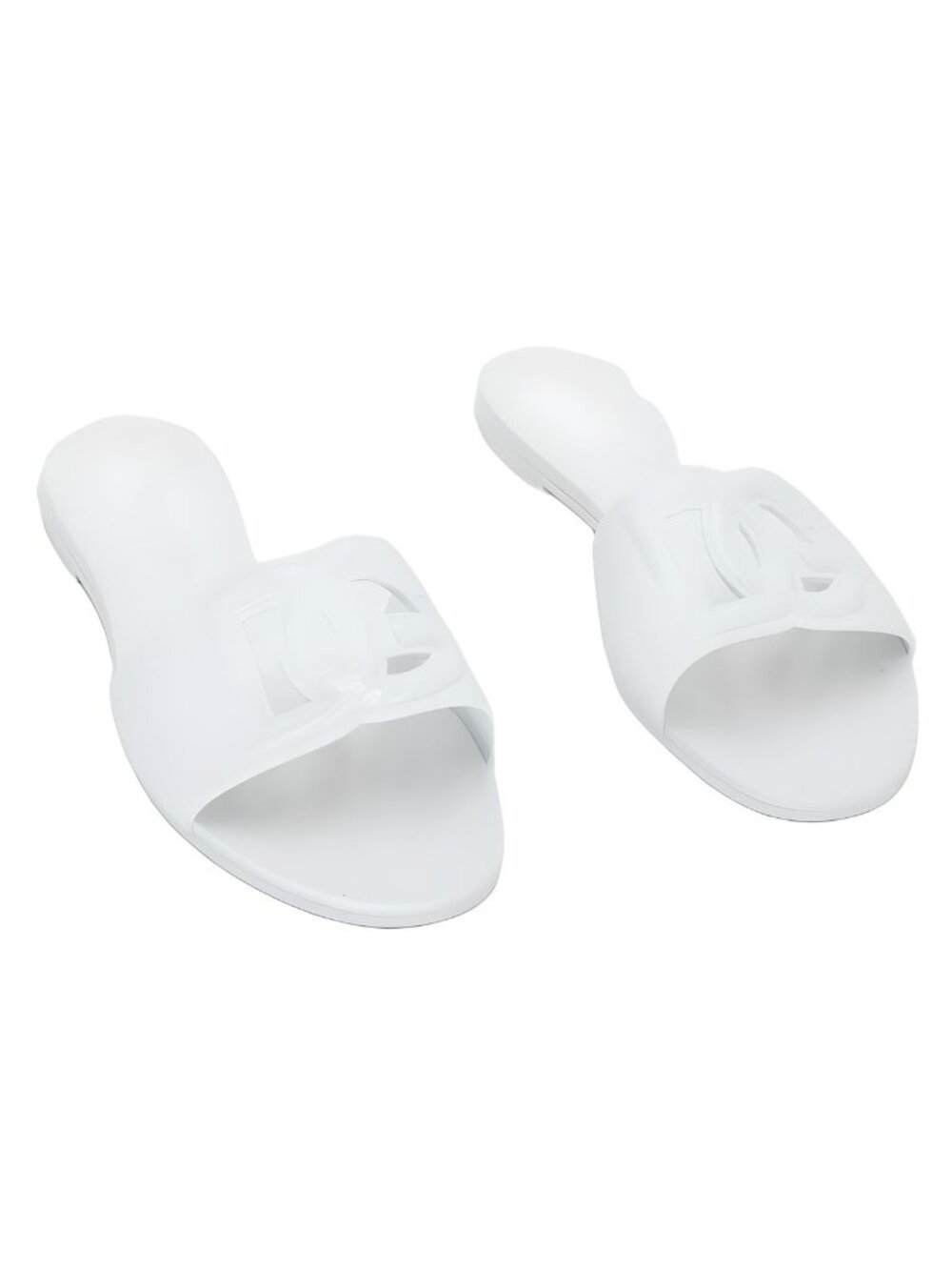 Dolce & Gabbana PF23 DG Logo White Leather Slides Sandals Size US 7M